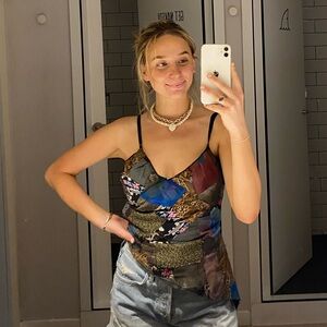 Vintage patchwork asymmetrical top with beads